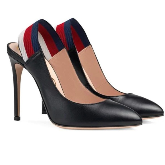 Gucci Sylvie stripe slingback leather shoes size 38 - Picture 5 of 12